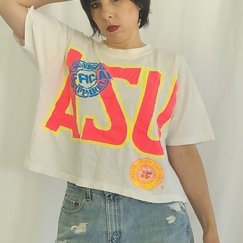 90s ASU Hot Pink Cropped Tee